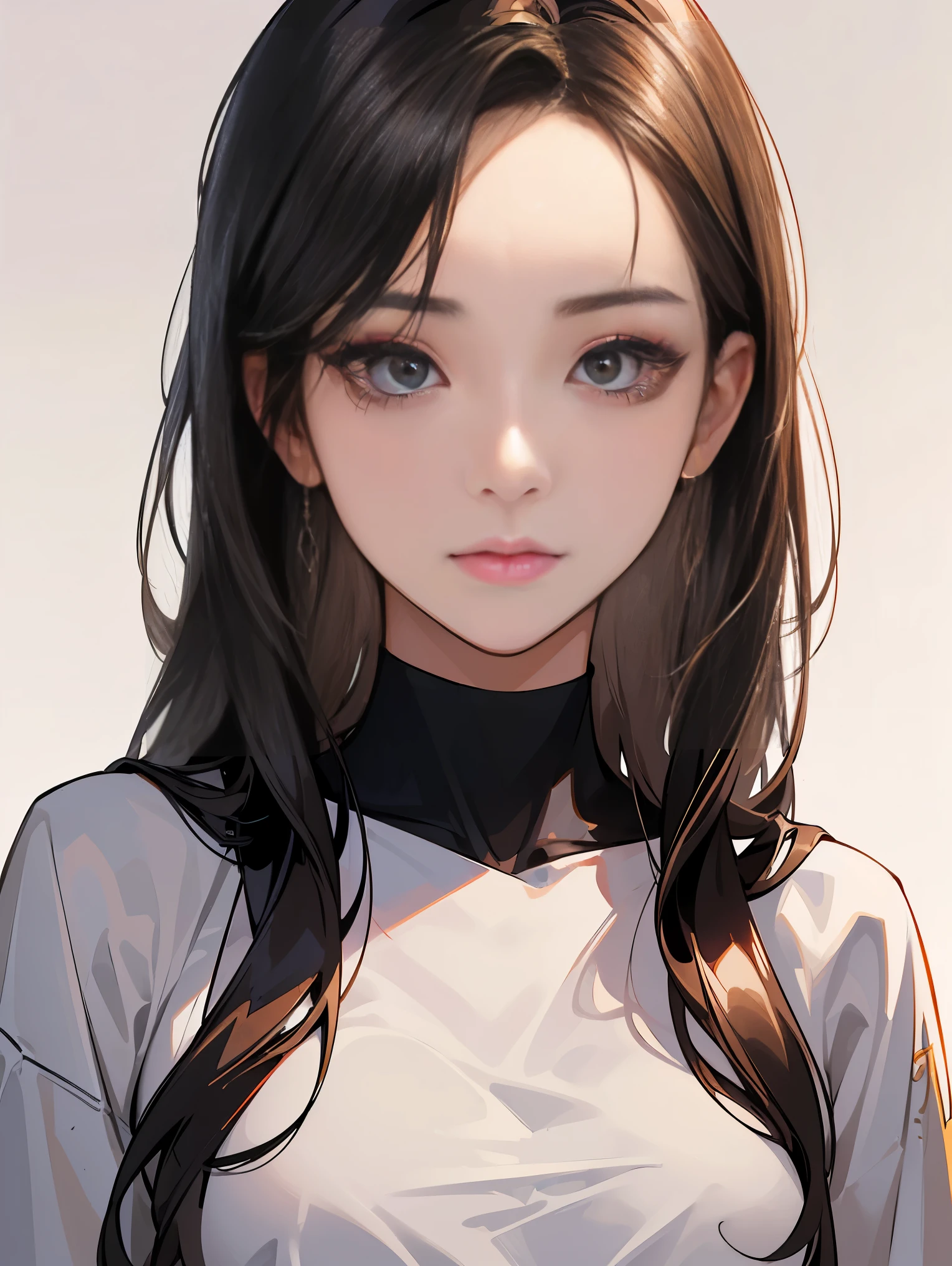 ((best quality)), (Super detailed), ((Ultra HD)), (High quality face shape), (((masterpiece))), a woman is, Hidden double eyelids, About makeup, ((fair)), (Oversized Clothes), brunette color hair, Japanese, Medium breasts, mood, mood, ((sad)), (sentimental)), The scene is, Sportswear, Golden Ratio, inked, watercolor, Drop ink, High contrast