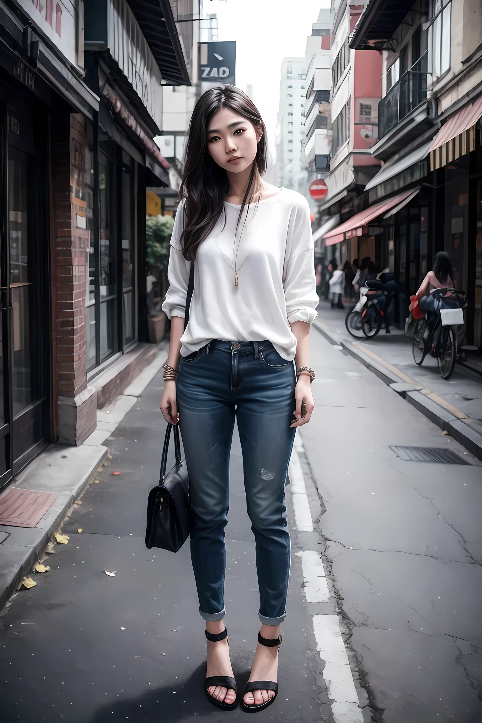 realistic photography ,asia female, casual outfit ,street ,solo