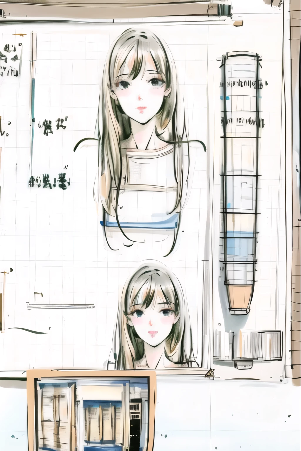 beautiful, alone, 最high quality, High resolution,masterpiece, high quality, One girl, sketch, drawing, pencil speed drawing works, ((user manual, sketch:1.5)),