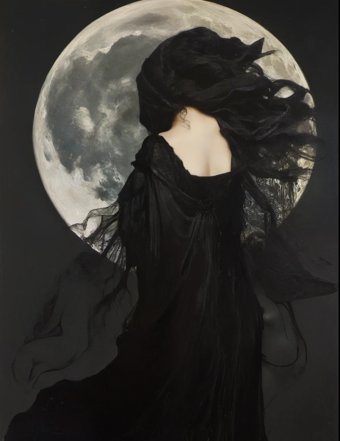 James Gurney, Surrealist art , dream-like, Mysterious, Provocative, symbolic, Complex, detailed,, (Gothic but very beautiful:1.4), (masterpiece, highest quality:1.4) , Nicola Samori Style, Moon-kissed Siren