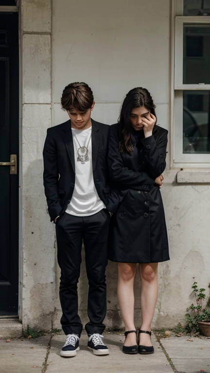 Young sad male and female grieving