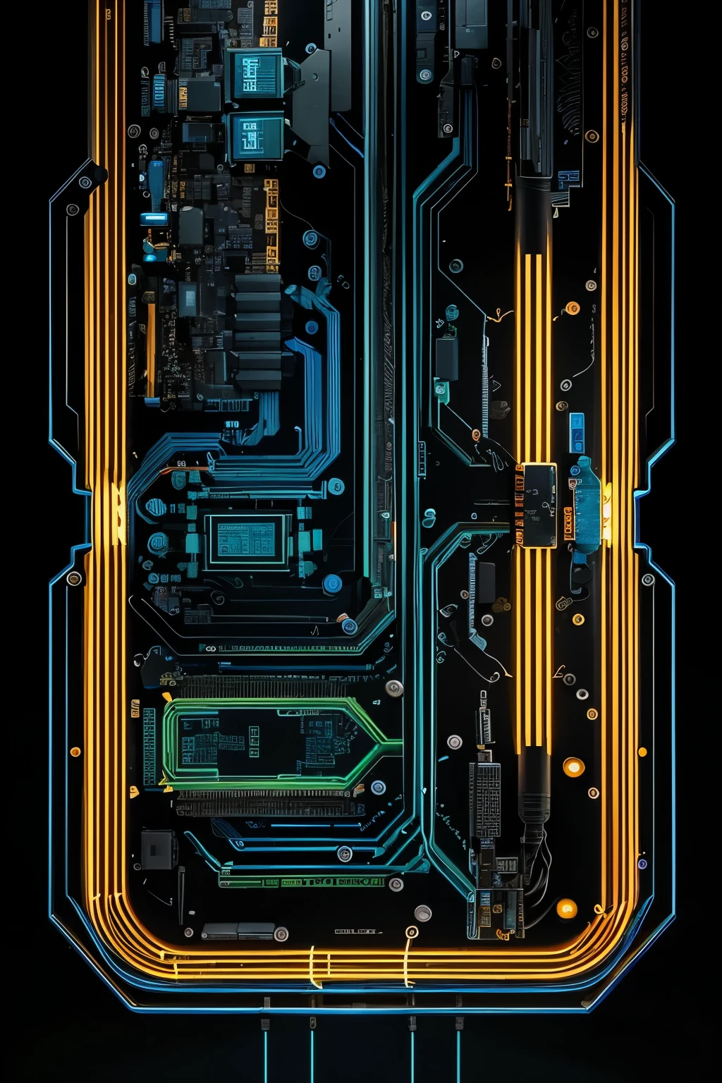 best quality, super fine, 16k, delicate and dynamic, X-rays of precision equipment, circuit boards, diagrams, complex and countless colorful cables, IC chips, resistors, capacitors, light-emitting diodes, timers, artwork