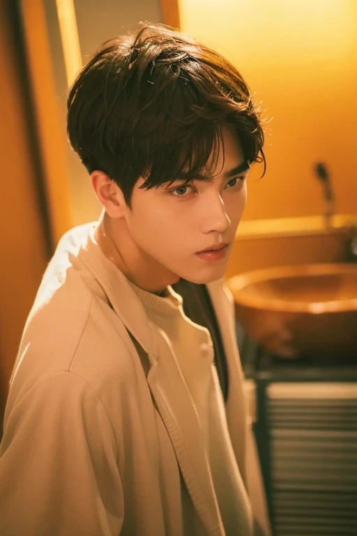 masterpiece, best quality, 1 Boy,short_hair,A faint smile, There is affinity,Looking at the audience,Selfie, (Practical:1.5), Movie images,front,Short sleeve