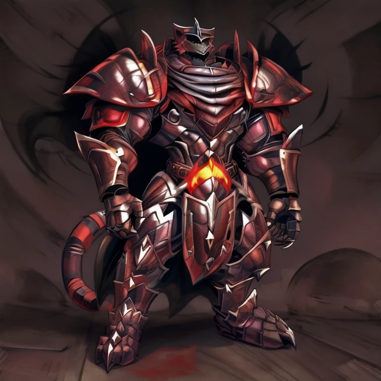 (masterpiece, best quality, detailed:1.2) (Pokémon) Incineroar, detailed full body, a knight's mechanical armor, glowing wide and heavy armor, wears full body armor. massive muscles, huge pecs, chiseled abs, huge pectorals, exaggeratedly huge muscles. wearing a cloak. unusually developed muscular body big muscle, pecs, triceps, traps, waist narrow, unusually developed muscular body, Dark knight, BlackKnight_fe, The claws are sharp, Sharp teeth, He wears a black cloak on his back.