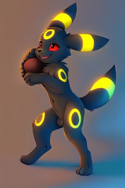 A Umbreon playing with a ball, Male only, Happy.