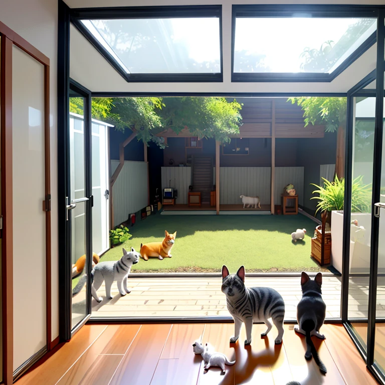Make this pet shop more modern and realistic and don't forget to add the animals and their caregivers
