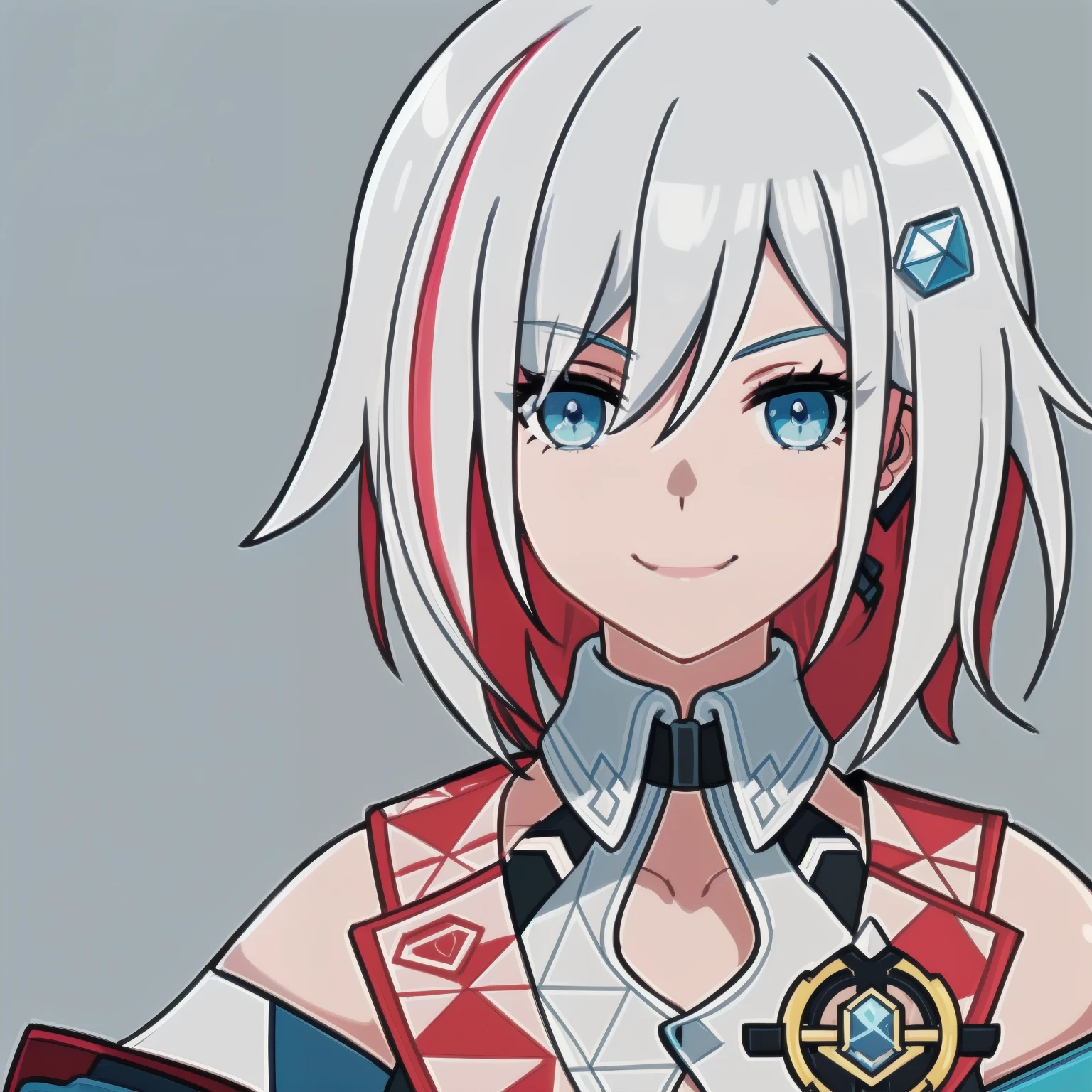 anime girl, calm, light smile, white hair, blue eyes, topaz, 1girl, masterpiece, (beautiful and aesthetic:  1. 5), thick black lineart, clean lineart, perfect lineart, variable lineart, clean anime outlines, intense line art, bold lineart, sharp lineart, heavy lineart, line art, best quality, high quality, high details, super detail, anatomically correct, best quality, ultra-detailed, colourful, dynamic lighting, HD,