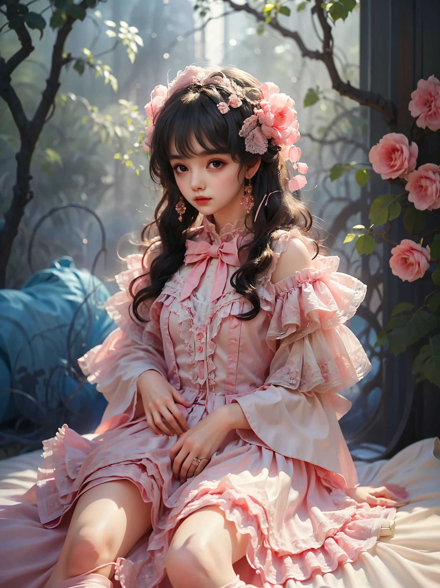 1girl, beauty, Wearing a rose-red ****ta magic dress，Beautiful eyes，Beautiful hair accessories，背景是beauty的魔法室，****ta style，Second Dimension，Masterpiece，High quality and high resolution，comics，Small fresh, Knee Shot(KS), UHD, retina, ccurate, anatomically correct, textured skin, super detail, award winning, best quality, 8k, 1lltnh1