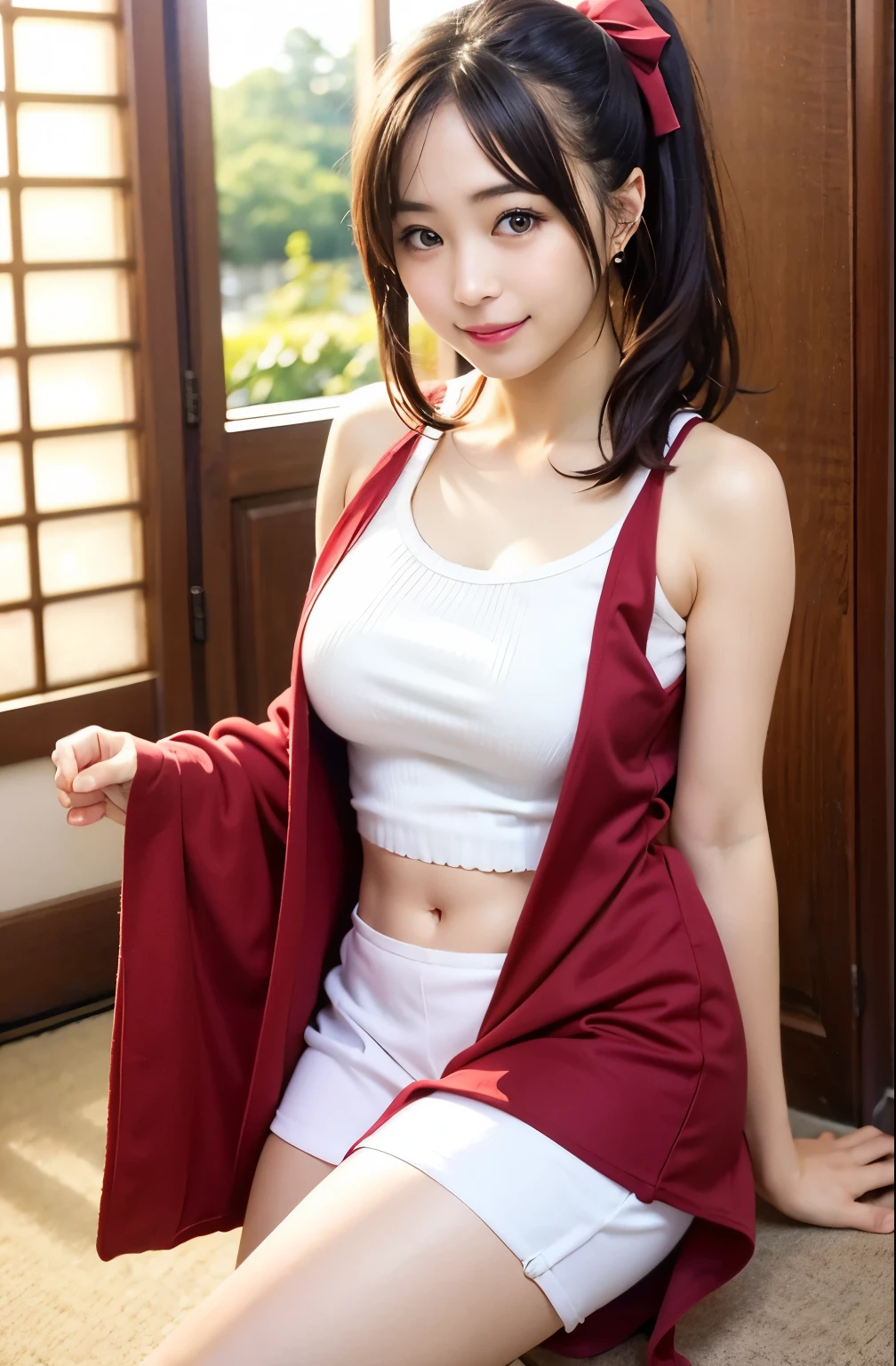 Actual Photos、Highest imYear quality、Realistic、Beautiful woman、No sleeve、Beautiful thighs、美しいWhite panties、Beautiful Face、本当の私は何Yearも、Federal Army Uniform Miniskirt、ponytail、Yuriko Yoshitaka、 Japanese female、Zuo々Ki Nozomi:1.4、pretty girl、White pantiesが見える、1６Year、（White panties:1.3）、Ultra mini skirt、Beautiful thighs、White panties、ピンクのミニスカートがめくれてWhite pantiesが見えてる