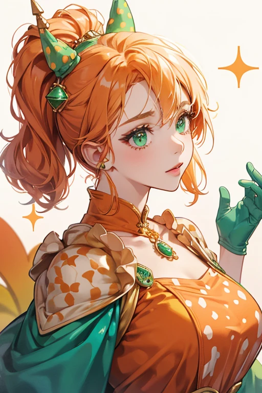 orange-peach with spotted creamy coral fur, and green eyes. She wears a indigo construction gear. . SPARKLE; GLITTER