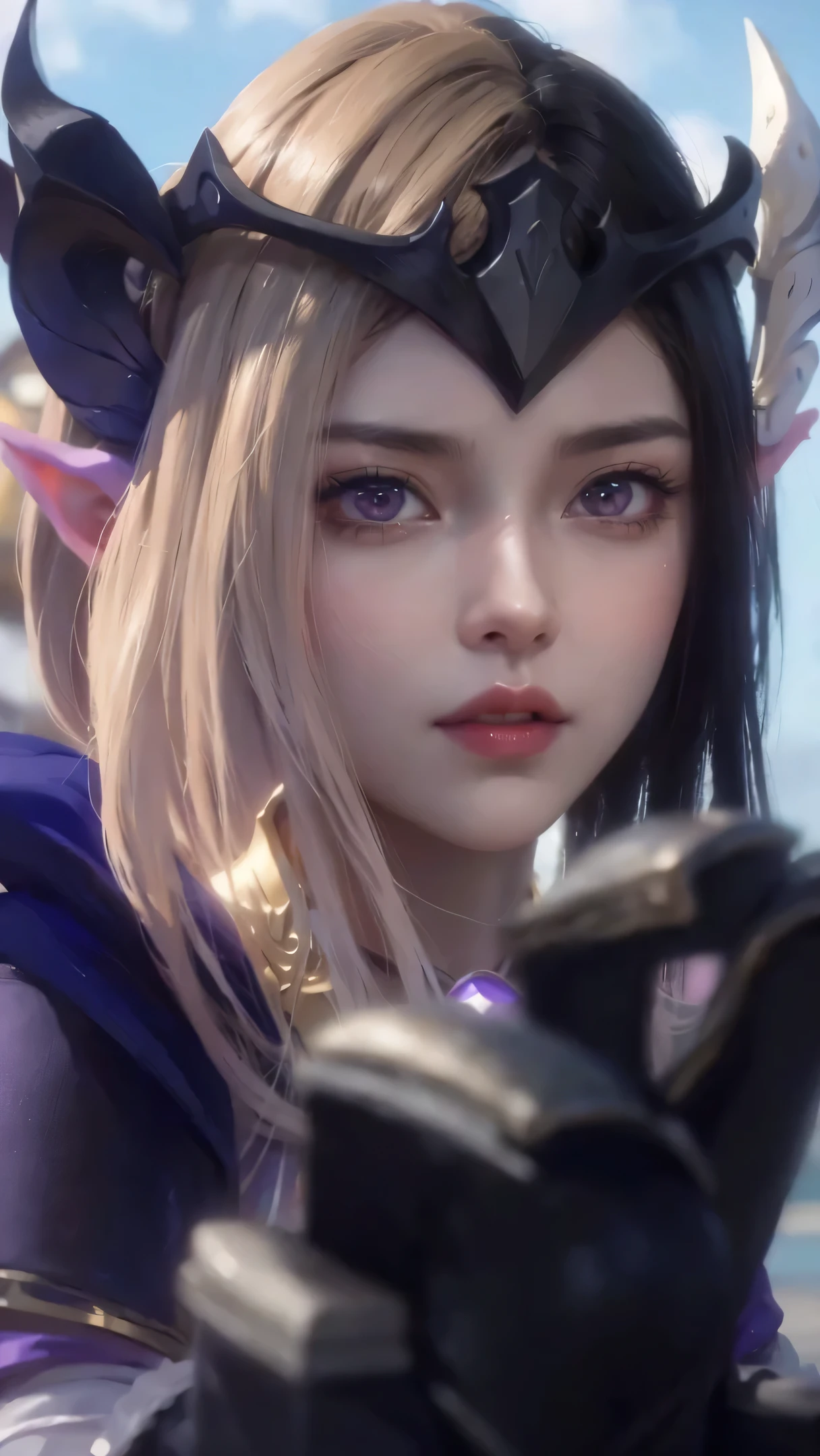 a close up of a woman with a purple and black costume, shadowbringers cinematic, 4 k detail fantasy, a beautiful fantasy empress, game cg, xianxia fantasy, xianxia hero, 2. 5 d cgi anime fantasy artwork, cinematic goddess close shot, ruan jia and artgerm, wow 4 k detail fantasy, hyperdetailed fantasy character