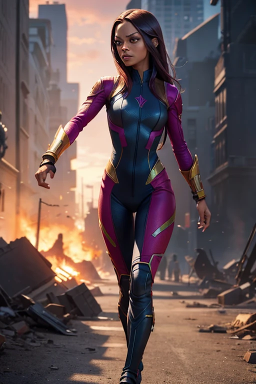 actress zoe saldana as character "Gamora", guardians of the galaxy, exact face, athletic body, highly detailed face, highly detailed body, accurate face, accurate body proportions,side view, full body photo, realistic photo, highly detailed face, extremely detailed,photorealistic,