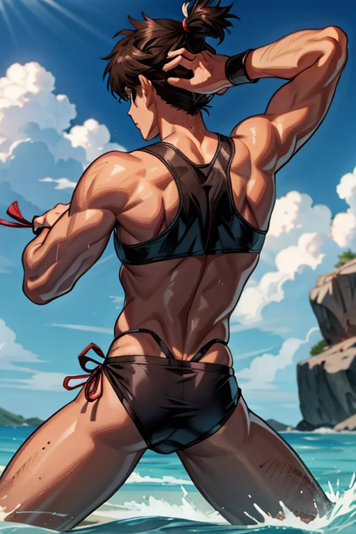 Tied up　torture　male　anime　fight　juvenile　Swimwear　Slender　Tea Skin　back　thin　Brown Skin