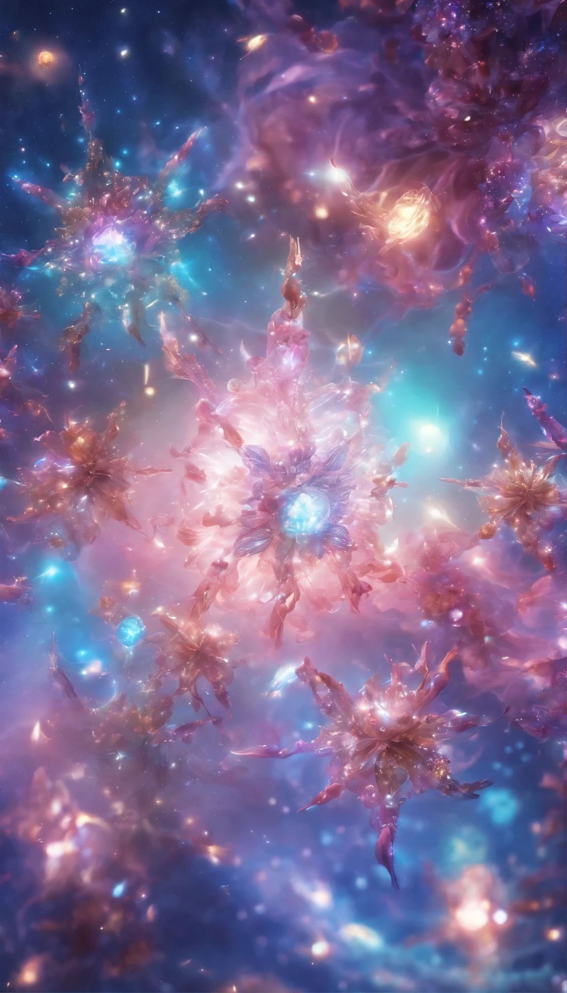 Clear sky, star-filled sky, aurora,moon light,All expressed with jewels, the arrival of spring,
, beautiful batterflys,angles looking up from below, various jewels falling from the sky, wonderful and beautiful superb view, slightly hazy, fantastic, high resolution, 8K, (best quality, highres, realistic:1.37), shiny metallic flowers, intricate and delicate petals, reflective surfaces, vibrant colors, intricate details, close-up view, surreal garden, surreal beauty, dreamy atmosphere, fine art, abstract botanicals, metallic sculpture, contrasting textures, ethereal glow