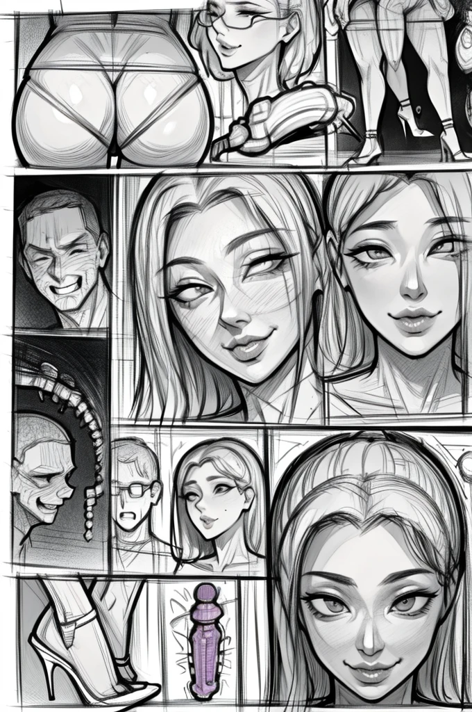 comic storyboard:2,Anatomically correct:4,ccaptive male,beautiful Mistress,holding,sounding,insertion,fingering,smiling, bondage, Sexy, femdom ,cbt,hold,smile,colorful,trembling,juice, man in climax,evil flowers, girl in lace top and leggings ,standing with legs apart, sitting astride on skeletons , high heels ,(masterpiece, best quality:1.2),chastity lock,bondage