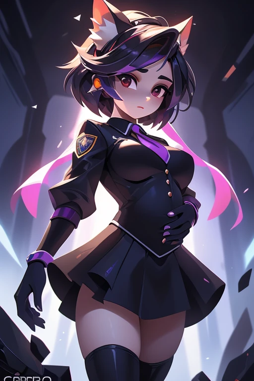 A cena se desenrola com uma garota de 16 anos, enveloped in a gothic aura, subindo majestosamente diante do espectador. ((Seu cabelo escuro, Corte em estilo Bob)), frames your pale face, while his dark brown eyes glow with an enigmatic intensity. She is dressed in a ((uniforme de empregada):1.3), uma escolha que amplifica sua figura esbelta e sombria, highlighting its unique presence. Their posture is firm, conveying an unwavering determination, as if defying fate itself. ((completo_corpo):1.5) Soft light highlights the details of your appearance, revelando cada sombra e contorno. Every line of her uniform is clear, cada dobra capturada com detalhes ultra-realistas. She is positioned in full corpo, anime style that adds a layer of artistic expression to your image. Every feature of your face is precisely outlined, conveying subtle and complex emotions that invite the viewer to delve deeper into your story. Advanced Unreal Engine 5 technology brings the scene to life, providing an incomparable feeling of immersion. Each texture is rich in detail, cada sombra e reflexo contribuindo para a atmosfera envolvente. The visual quality is unparalleled, with 16K resolution that elevates the experience to new levels of realism. Each pixel is charged with intensity, capturing the essence of young goth in all her dark glory. Her dynamic, confident pose conveys a sense of power and mystery, enquanto ela olha para o espectador com um olhar penetrante. Your hands are perfectly rendered, his fingers delicately sculpted in a representation of impeccable technical skill. She is a digital masterpiece, a fusion of beauty and darkness that captivates and fascinates. In this masterful representation, the 16-year-old goth girl stands out as a symbol of individuality and authenticity. Her presence fills the screen with captivating energy, inviting the viewer to lose themselves in its world of mystery and intrigue.
