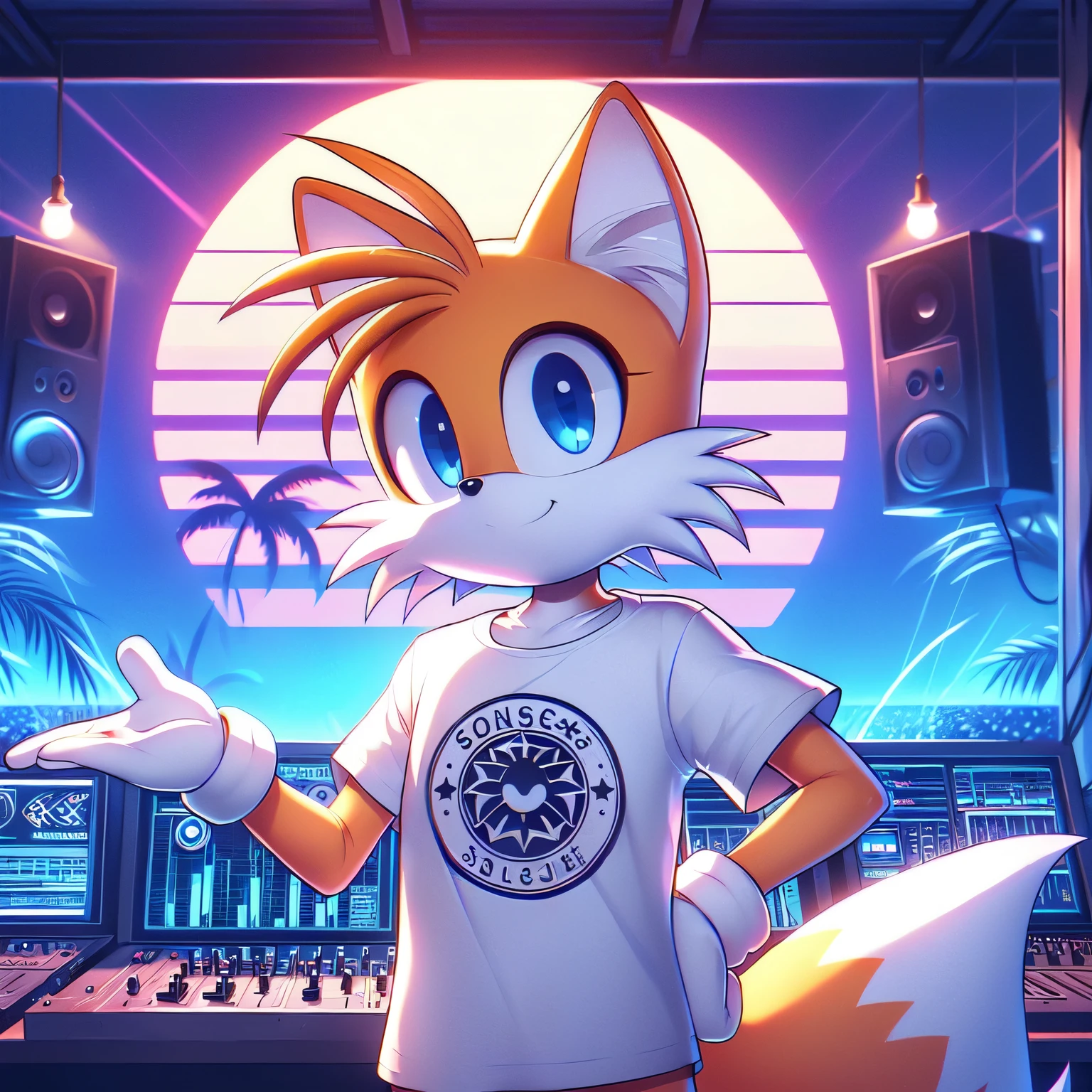 tails the fox, happy, anime style, 8k