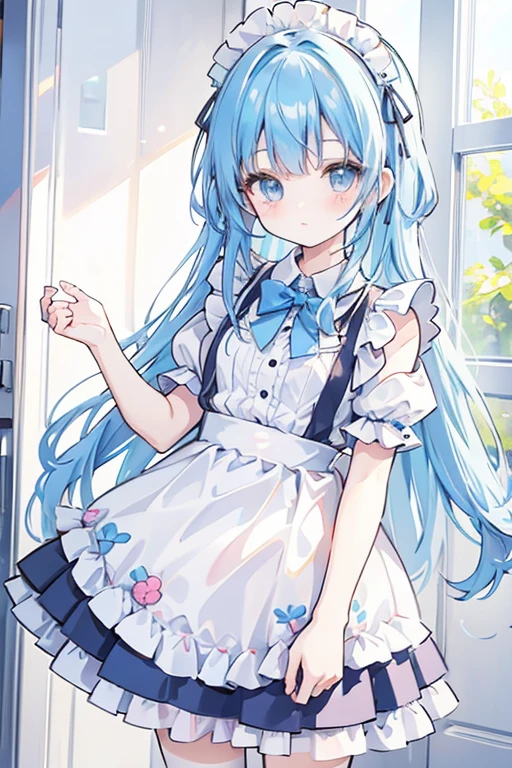 Maid clothes,girl,cute,pastel Blue,Blue Hair,cute,raspberry,inner color