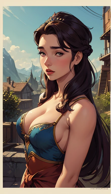 Woman style character beautiful breasts symmetrical medium breasts Fiona queen Anna of Arendelle with war marks Cartoon image of a woman .Ilustra??o estilo desenho animado, estilo de arte dos desenhos animados, estilo de arte dos desenhos animados, digital illustration style, estilo atompunk design de personagens altamente detalhado, arte digital detalhada coragem, Forest fan art, Design de personagens de retrato, beautiful digital illustration, retrato de alta qualidade, Arte em quadrinhos, mulher jovem cabelo com transas lindas . Queen Anna of ArendelleBeautiful lined eyes Medium large bust and wonderful sexy clothes. image expression of sexual desire from waist to head illustration Queen Anne of Arendelle atompunk style Fallout tyle pose playboy magazine 