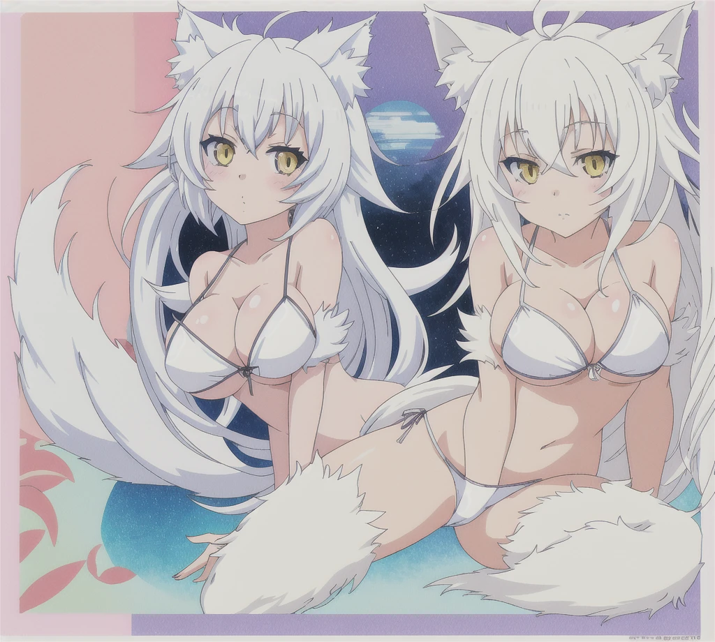 anime girl with cat ears and tail in a white bikini, neferpitou, holo is a wolf girl, anime catgirl, white cat girl, cute anime catgirl, seductive anime girl, beautiful anime catgirl, white - haired fox, holo if a wolf girl, wolf ears, attractive cat girl, nyaruko-san, anime moe artstyle
