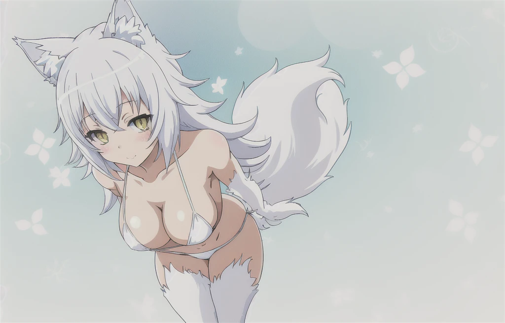 anime girl with cat ears and tail in a white bikini, neferpitou, holo is a wolf girl, anime catgirl, white cat girl, cute anime catgirl, seductive anime girl, beautiful anime catgirl, white - haired fox, holo if a wolf girl, wolf ears, attractive cat girl, nyaruko-san, anime moe artstyle