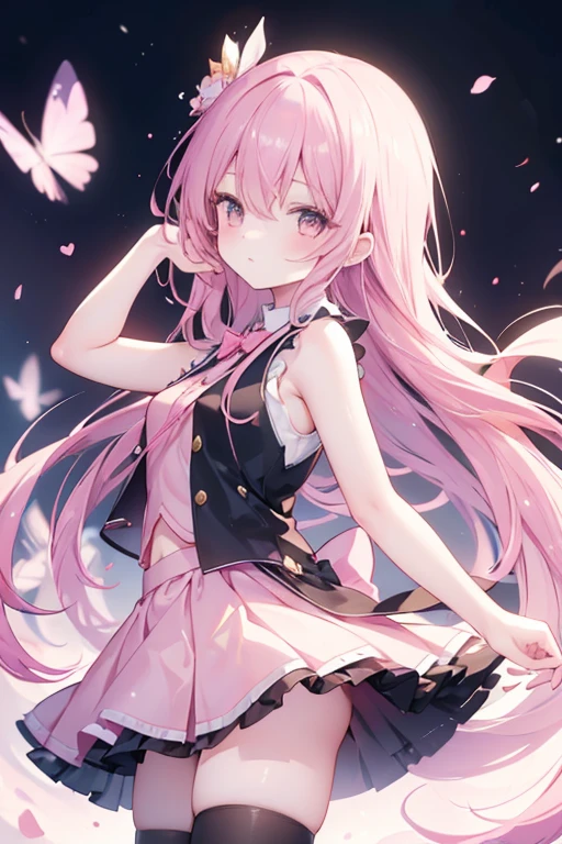 1girl, (masterpiece, best quality:1.2), 1girl, solo,standing_split,
Yuuki Mikan, long hair,black sleeveless short vest,pink skirt,black