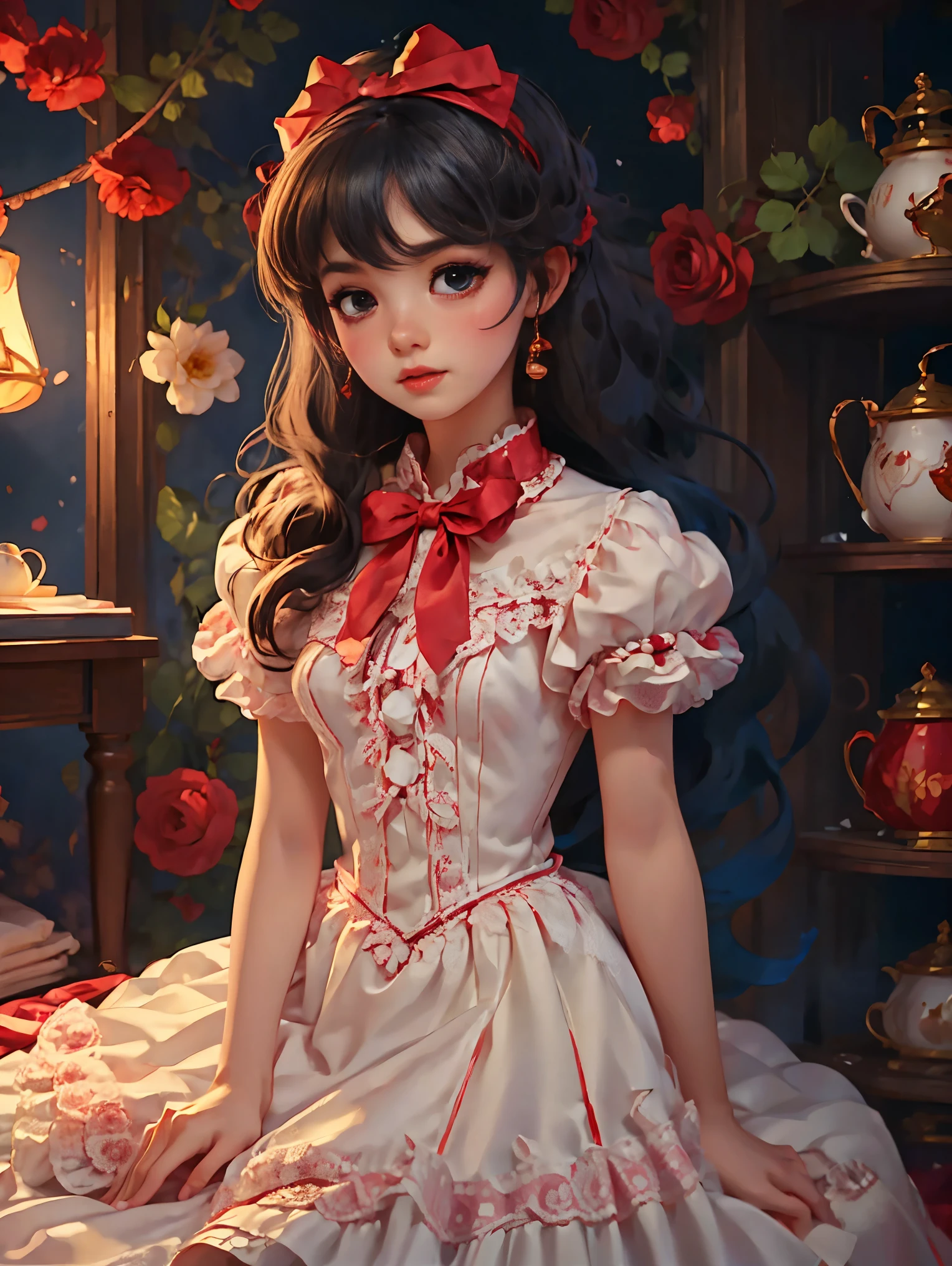 1girl, beauty, Wearing a rose-red ****ta magic dress，Beautiful eyes，Beautiful hair accessories，背景是beauty的魔法室，****ta style，Second Dimension，Masterpiece，High quality and high resolution，comics，Small fresh, cowboy shot, UHD, retina, ccurate, anatomically correct, textured skin, super detail, award winning, best quality, 8k, 1lltnh1