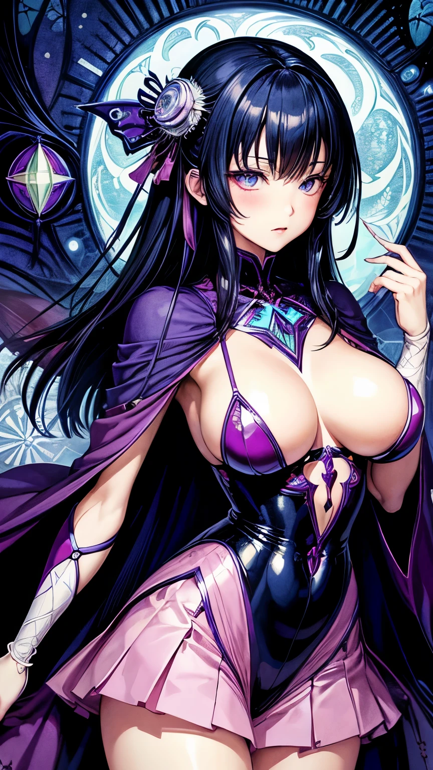 Hisui Sugiura, Harry Clarke, Surrealism, Mysterious, Bizarre, Outlandish, Fantasy, Sci-fi, Japanese Anime, Miniskirt Beautiful High School Girl in the Machine Age and the World of Picture Books, perfect voluminous body, detailed masterpiece Hyper realistic sharp focus cinematic lighting embarrassingly shy blushing coquettish happy real