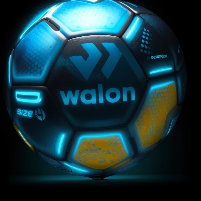 a close up of a soccer pelota with a logo on it, soccer pelota, Imagen de primer plano, conor walton, pelota, key hole on blue pelota, por Matthew D.. wilson, holding a pelota, soccer pelota against her foot, Imagen detallada, Walter, Toma detallada, Suave!!, Laura Watson, Neon blue color, version 3, flying soccer pelotas, primer plano medio