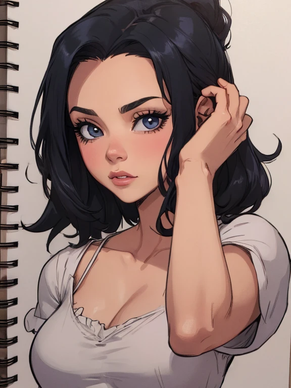 Xena Personagem Christina Ricci cabelo preto estilo Morticia AddamsImagem de desenho animado de uma mulher .