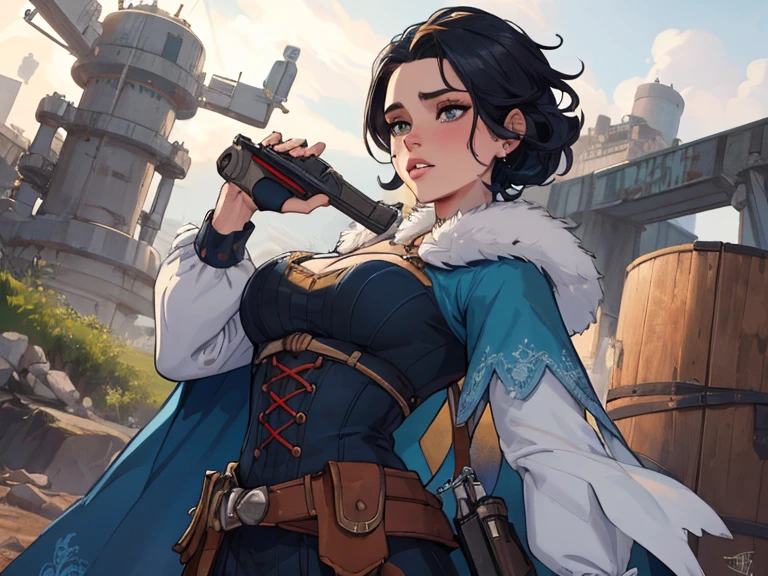 Jeday style warrior female character armed with a .38 revolver Western style atompunk Fallout 4 Jennifer Connelly le with war scars Cartoon image of a woman .Ilustra??o estilo desenho animado, estilo de arte dos desenhos animados, estilo de arte dos desenhos animados, digital illustration style, estilo atompunk design de personagens altamente detalhado, arte digital detalhada coragem, Forest fan art, Design de personagens de retrato, beautiful digital illustration, retrato de alta qualidade, Arte em quadrinhos, mulher jovem cabelo com transas lindas . Queen Anna of ArendelleBeautiful lined eyes Medium large bust and wonderful sexy clothes. image expression of sexual desire from waist to head illustration Queen Anne of Arendelle atompunk style Fallout 4 The perspective is from below, enfatizando a majestade e o poder da Gigante." armed with a 38 western style revolver with a 38 revolver in her hands jeday style warrior in summer clothes on the beach