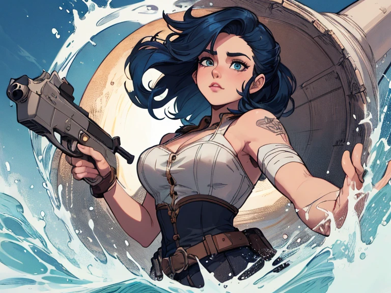Jeday style warrior female character armed with a .38 revolver Western style atompunk Fallout 4 Jennifer Connelly le with war scars Cartoon image of a woman .Ilustra??o estilo desenho animado, estilo de arte dos desenhos animados, estilo de arte dos desenhos animados, digital illustration style, estilo atompunk design de personagens altamente detalhado, arte digital detalhada coragem, Forest fan art, Design de personagens de retrato, beautiful digital illustration, retrato de alta qualidade, Arte em quadrinhos, mulher jovem cabelo com transas lindas . Queen Anna of ArendelleBeautiful lined eyes Medium large bust and wonderful sexy clothes. image expression of sexual desire from waist to head illustration Queen Anne of Arendelle atompunk style Fallout 4 The perspective is from below, enfatizando a majestade e o poder da Gigante." armed with a 38 western style revolver with a 38 revolver in her hands jeday style warrior in summer clothes on the beach