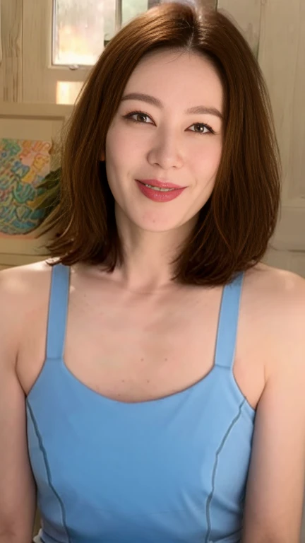 (best quality), (very aesthetic), (ultra-detailed), (best illustration),a mature female,Perfect Face,MKMami,(full_body),skinny,MILF,big tit,huge nipple,black hair,NSFW,Smiling with a smile,Staring at me