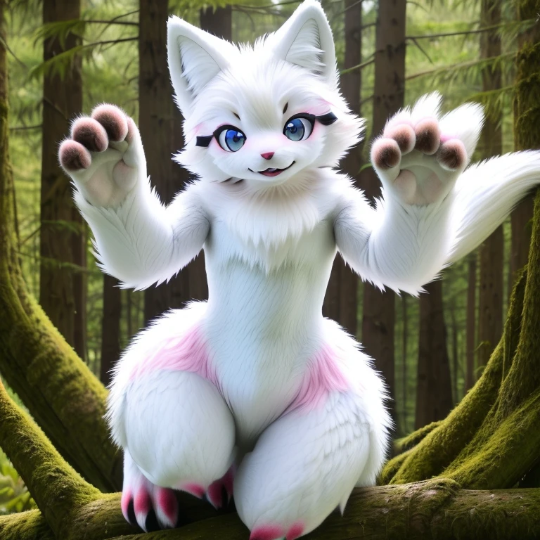 original photo, Ultra HD, Digital SLR Camera, high quality, actual, Real shot, Fantasy Art, lens flare, whole body, Viewer, Animal Focus, hairy, fur set, 1 boy, charming的, Kawaii, charming, fur, fur头, Wolf Type,Wolf ears, With claws, Claw shoes , stand up,Gray eyes,Wearing a black bow,White belly,The tip of the tail is white,Role Status,Palm White,White sole,The tip of the tail is white,White lower face,White belly,The rest is red,Meatballs Pink