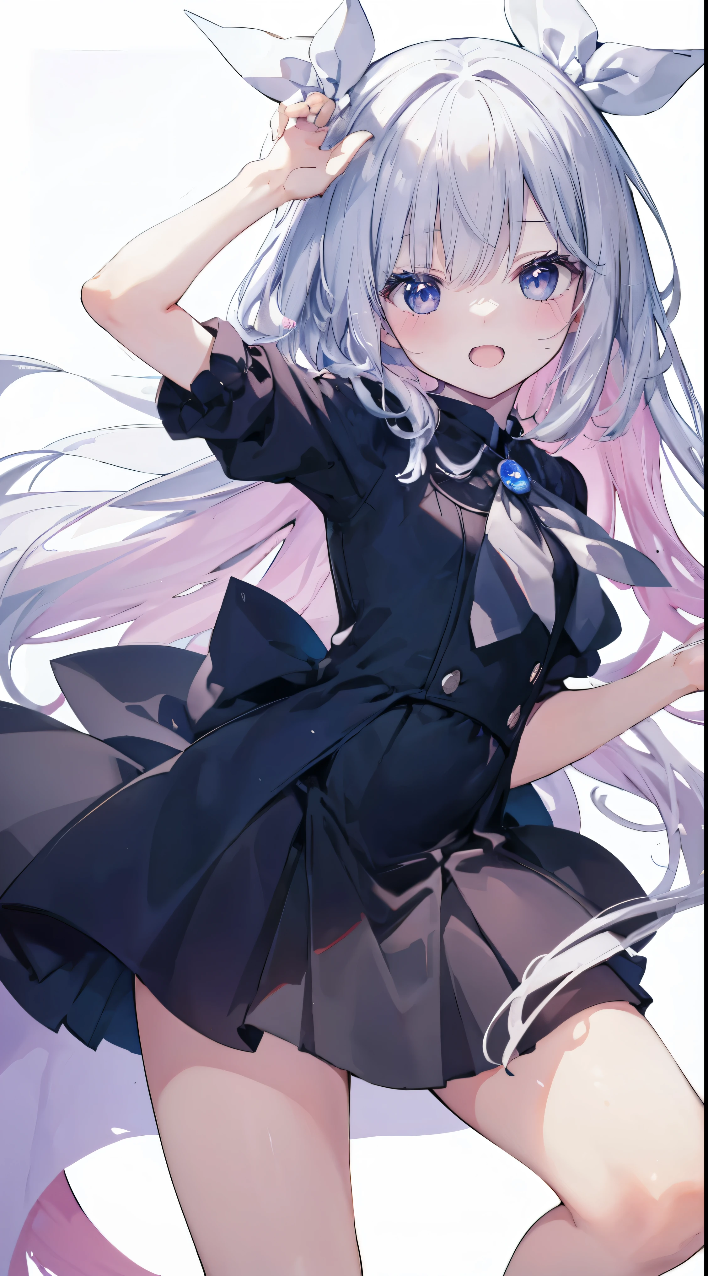 Masterpiece、Highest quality、highest quality、(Open Mouth Smile)、Shiny hair quality、Small face、Dynamic pose、Super detailed, beautiful, wide eyes、Ultra-detailed, clear and beautiful faces、(cute illustration:1.2), High-resolution, ultra-detailed, best quality, embarrassed、Thighs
