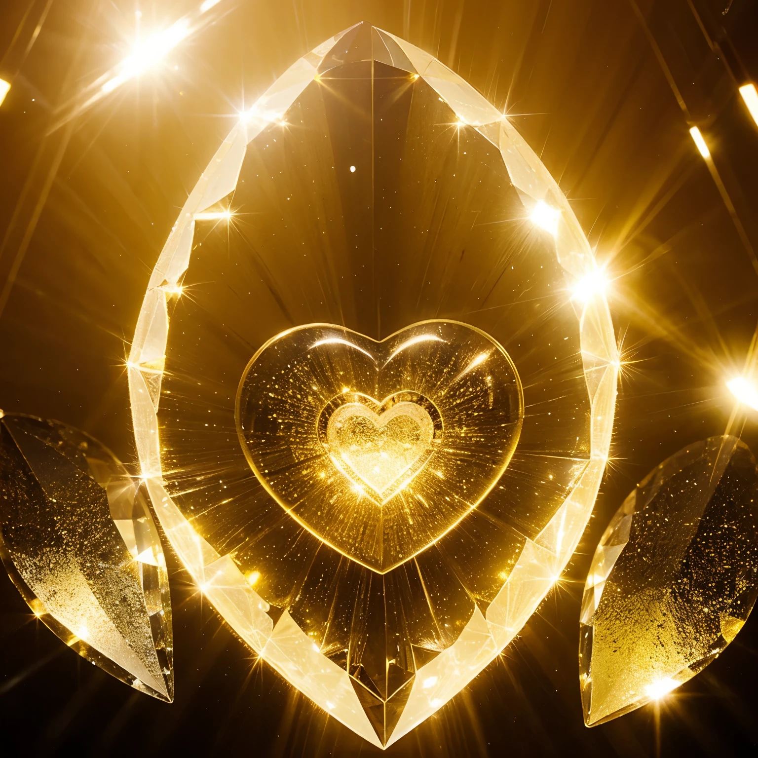 Yellow heart with crystals that emit light