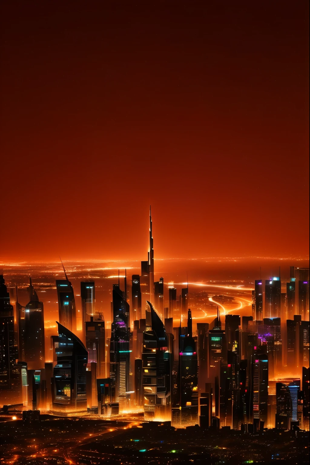 Night view of a city with many lights, city sunset night, Dubai, Night city, Desert and city in skyline, City sunset mist neon lights, hq 4k mobile wallpaper, City in the Desert, Night city background, Burning city background, City Night, Night city in the background, Photo of futuristic cityscape, A starlit city at sunset,Orange Lights,Light up every building