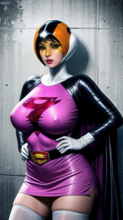 Obra maestra, mejor calidad, alta calidad, high resolution, al aire libre, day, parte superior del cuerpo, mirando al espectador, solo, enfocado, ROMPER,
ANI_classic_jun_gatchaman_propiowaifu, Jun el cisne,
1 chica, senos, labios, medium senos, large senos, ojos verdes, labiostick, constituir, eyelashes, sombra,
(visera), casco, capa, guantes de codo, muslos, belt, guantes blancos, zettai ryouiki, mascarilla, Falda, calzas blancas, Super Hero, leotard, Traje espacial, vestido rosa, white capa, Leotardo rosa, pink Falda, vestido corto, gigantic breasts, giga_busty