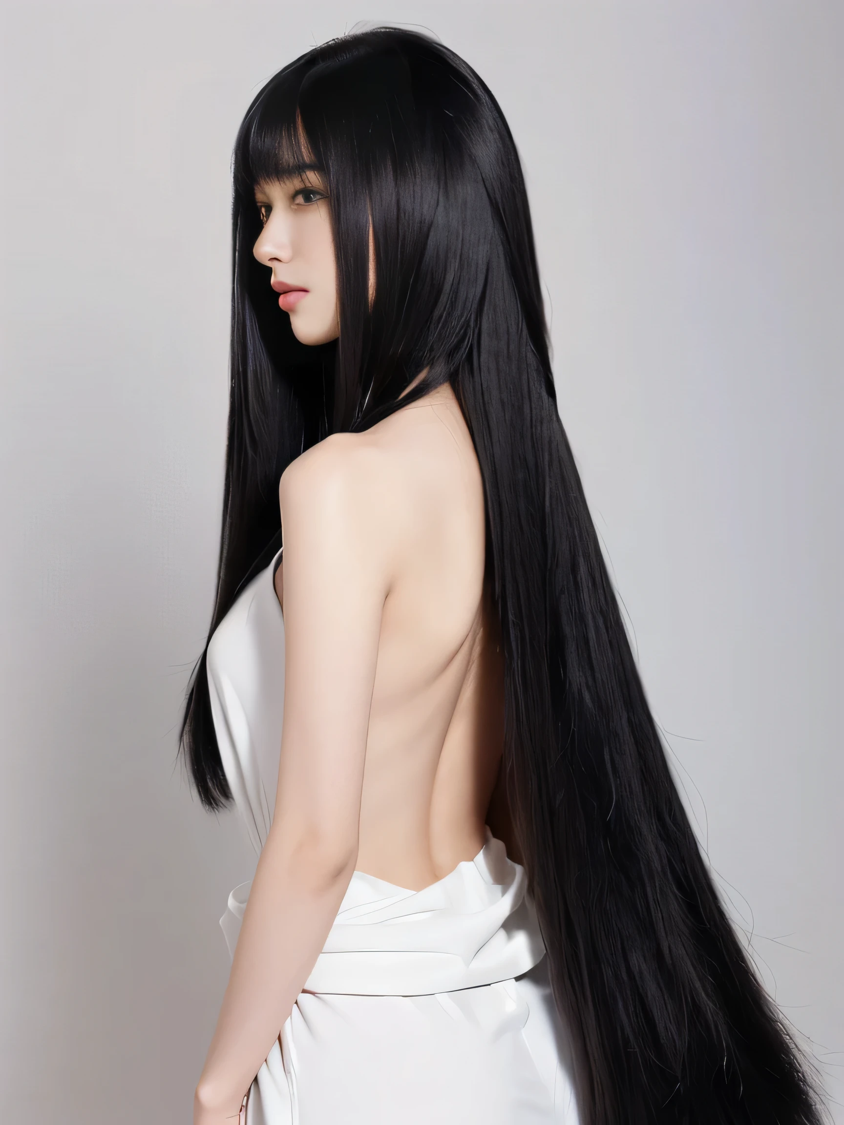 ((Random poses showing as much back and hair as possible:1.3)) ((Beautiful 12-year-old junior high school girl with long black hair, girl with super length Hair, extremely length Hair, extra length Hair, very long, Flowing Hair, very length Hair, length Hair girl, very long, Flowing black hair, length Hair windy, Very long black hair, length, Flowing Hair, length and curly hair, with length Hair, length Hair!!!! Stand in front of a mirror Her highest quality hair is long and straight., very long, highest quality black hair, length hair in the center, Highest quality long straight hair, length, straight, beautiful, High quality hair, length and free black highest quality straight hair, length Hair, length and straight, highest quality black hair, Perfect silky straight hair of the highest quality, straight, highest quality black hair, length black straight hair, length, Thin black hair Her hair is long and straight, very long black hair, length hair in the center, length straight hair, length, straight, beautiful hair of the highest quality, length Hair, length, straight black hair, length and free straight black hair, straight black hair)) (Her bangs are perfect.:1.3) (Pure white wall background:1.8. Photo of upper body from waist up) (Japan'The cutest 12 year old hair model) (She looks at the viewer with a very seductive expression....) ((highest quality)), ((masterpiece)), (Familiar) (Get used to it) Perfect Face (Her skin is a typical Japanese skin color.、And very detailed) (Big Breasts:1.3) (She is wearing a light blue skirt and a white blouse....) (She has a beautiful face and a slim figure..., Narrow eyes) (She has perfect beautiful makeup and face Lipstick is light red A solid eyeliner) ((Rich 1.4)) (Extremely detailed 8K) (Ultra-fine skin texture 1.4) (Actual, Vibrant:1.4), double eyelid Sharp focus:1.2、Beautiful woman:1.4 Dynamic Lighting (Genuine RAW photos taken by professional photographers) (Her long bangs、Well Organized) (Turn your whole body to the viewer) Professionally lit from the front (She has a bright and cheerful face) (Above the knee shot:1)
