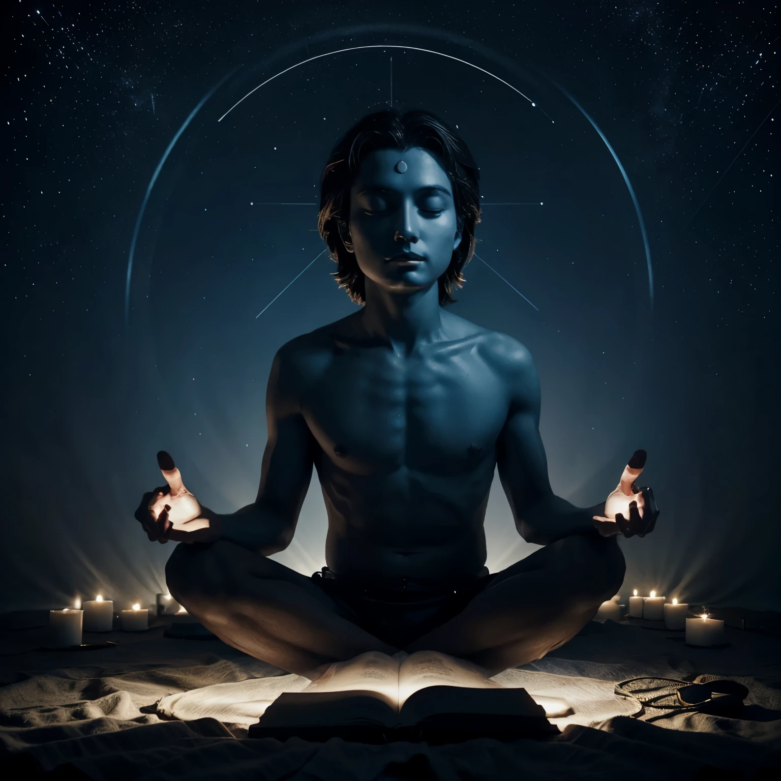 He draws Plato meditating on metaphysics, pointing to the stars with his disciples around him.