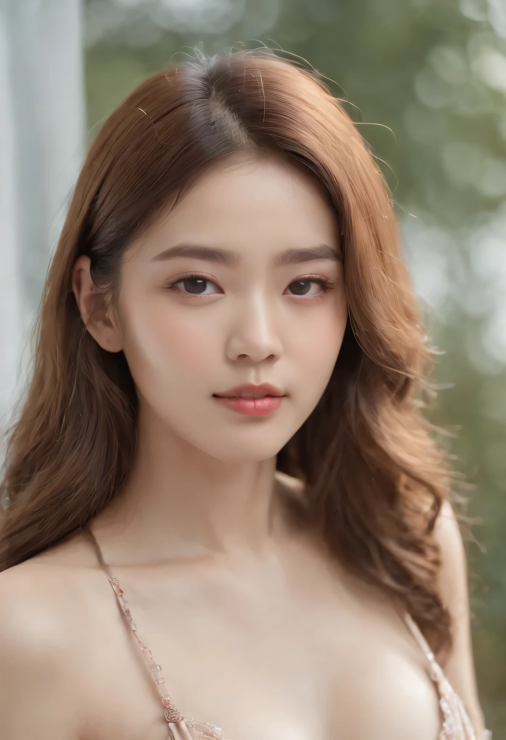there is a young girl with curly long hair ,face look like taejune kim, jaeyeon nam, korean symmetrical face, south east asian with round face, heonhwa choe, 2 7 years old, face picture, xintong chen, nivanh chanthara, with round face, headshot profile picture, 2 8 years old, wenfei ye wearing Scott Malm Style -bikini, ((Fotorrealista 2))、belleza rubia , bikini, Kinematic, (retrato), Cara lateral, escorzo, Un gran busto, escote, ((Cara detallada, Cara hermosa, maquillaje completo)), lleno_cuerpo, La parte superior del cuerpo、cabello, solamente, lago, realista,(Medio), (Ultra detallado:1.2), ((bikini decorativos altos)), Luz detallada, NFFSW, bikini