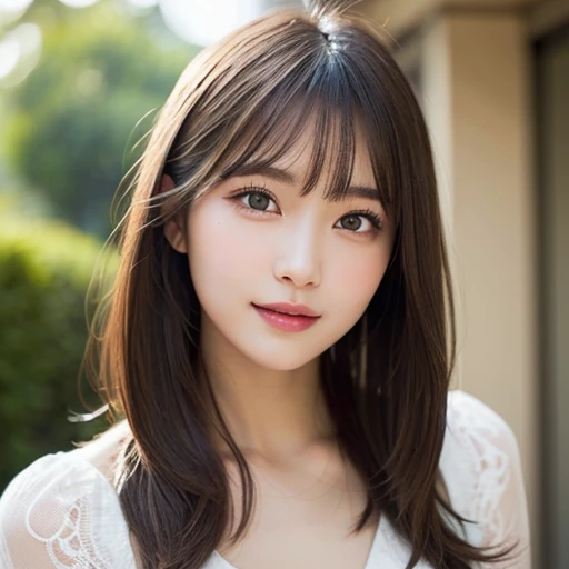 (Tabletop)、(highest quality:1.5)、(Realistic:1.5)、(1 person:1.5)、(Very detailed)、(High resolution)、8k、Dynamic composition、Gorgeous and elegant dresses、normal breasts、Natural color lips、Cute Smile、Cute Smile、20-year-old girl、(Beautiful and elaborate face)、(Perfect and beautiful face)、(Big eyes)、(Beautiful and elaborate face)、(Balanced eyes)、Perfect and beautiful double eyelids、Perfect and beautiful face、Arched eyebrows、 Thin eyebrows、Feminine poses、Slim face and figure、Beautiful and thin nose、 Beautiful Skin、(Medium Bob Hair)、Natural Bangs、Fair skin、Front lighting、Lighting the face、