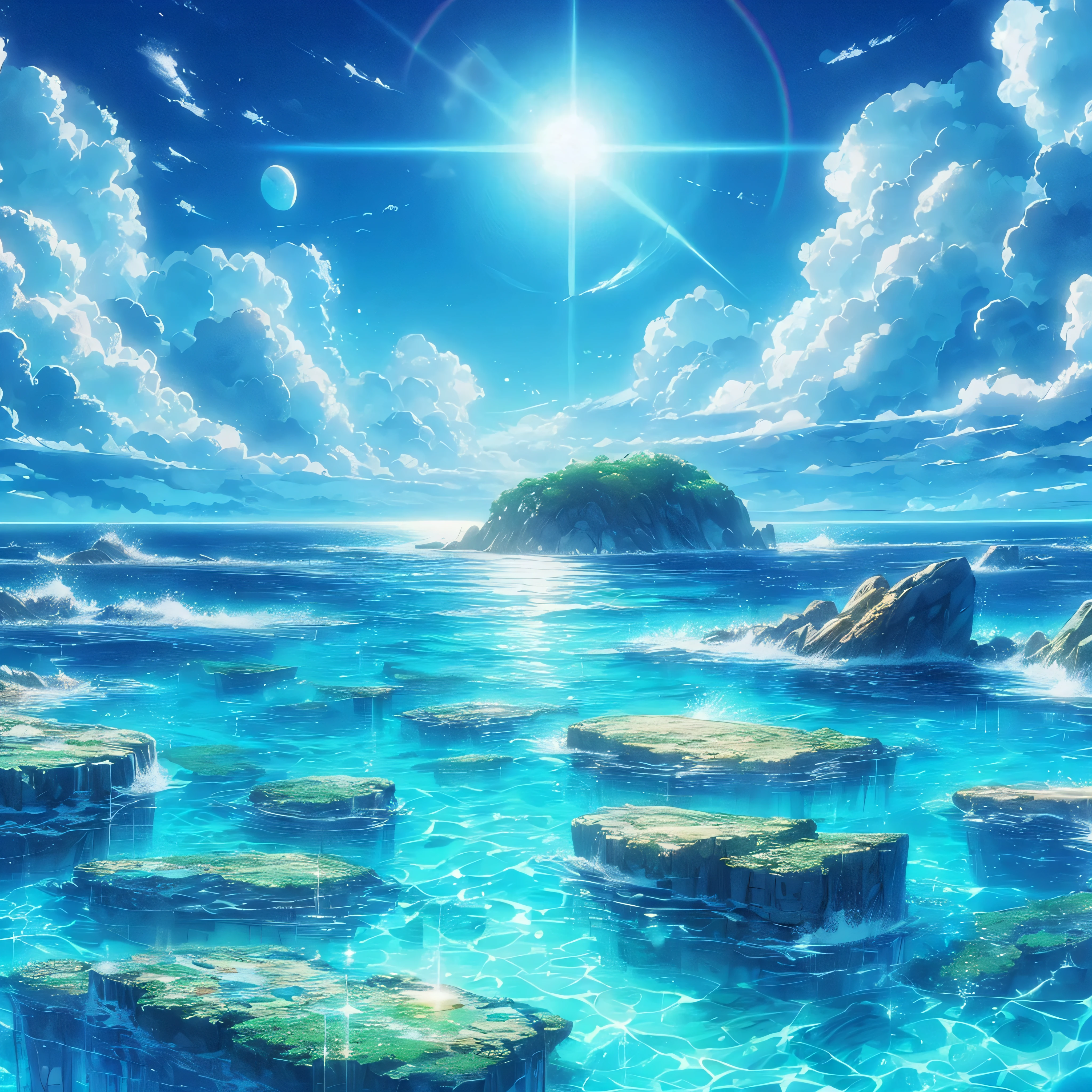 Alto Mar, Oceano imenso, mar, horizonte, anime scenery style