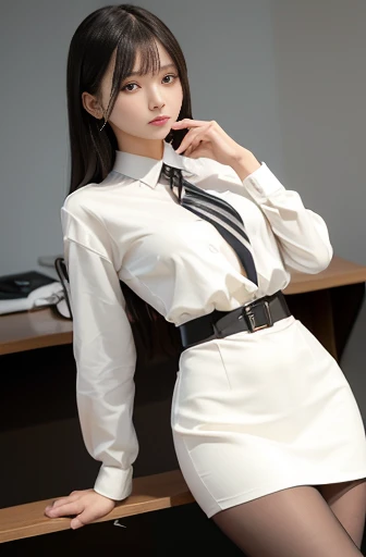 a lot of details, (slender waist), 30 years old, detailed black hair, beautiful detailed hair, super fucking beautiful, complex details beautiful and delicate eyes, perfect hands, (small breasts best quality), perfect and delicate limbs, detailed skin, best quality, ultra-detailed,
whole body, Girls' Front, Depth of field bloom, walking motion, grace, floating long hair, seductive smile, office lady,(cream skirt), long sleeves, pantyhose, (Black markings print cloth), (white silk Clothes), high heels, in the office