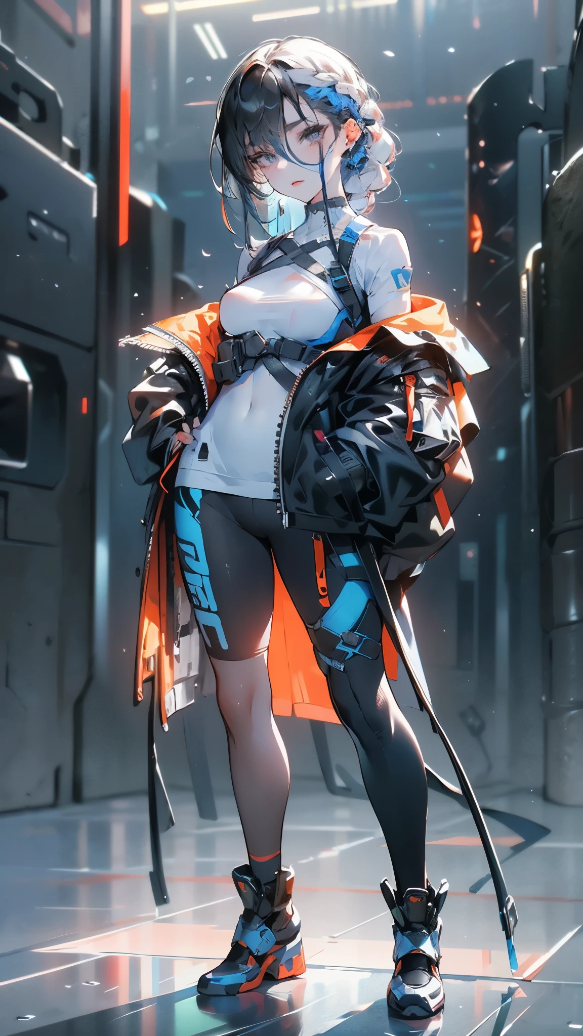 Realistic,masterpiece,best quality,cinematic lighting,natural shadow,highest detail,professional photography,detailed background,depth of field,insane details,intricate,aesthetic,detailed face,subsurface scattering,realistic hair,realistic eyes,
r1ge,1girl,muscular,photo of a girl,20yo,full body,french braid hair,crew cut,looking at viewer,Cyberbike,CyberAircraft,SPMAV,
techwear,
Neonpunkai,