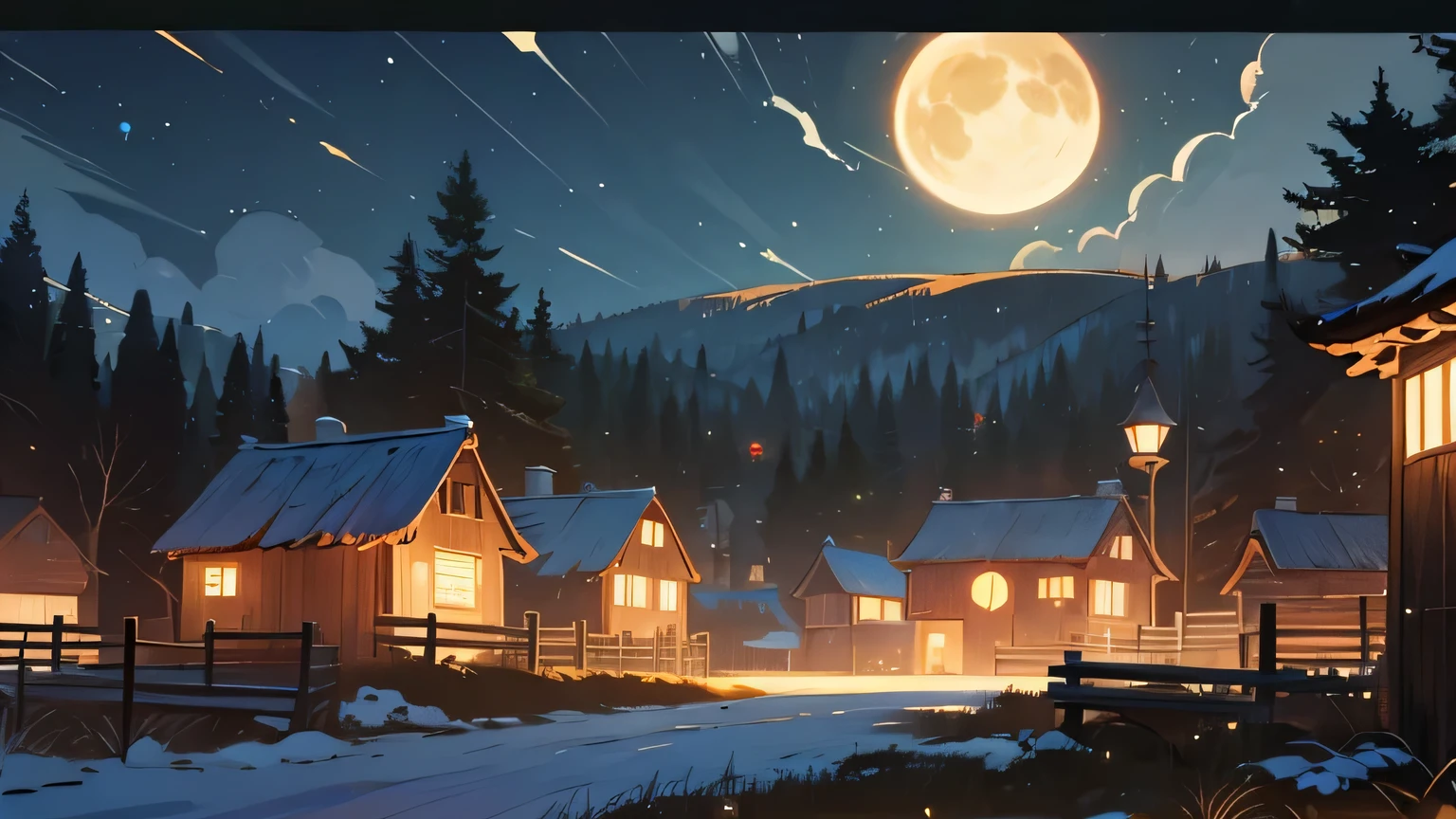 old village, wood, night time