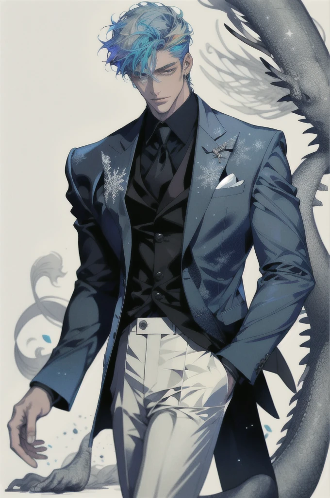 Realistic, (masterpiece, high quality, best quality, formal art), very detailed, colorful, most detailed, gods, short, (magic), handsome man, snowflake