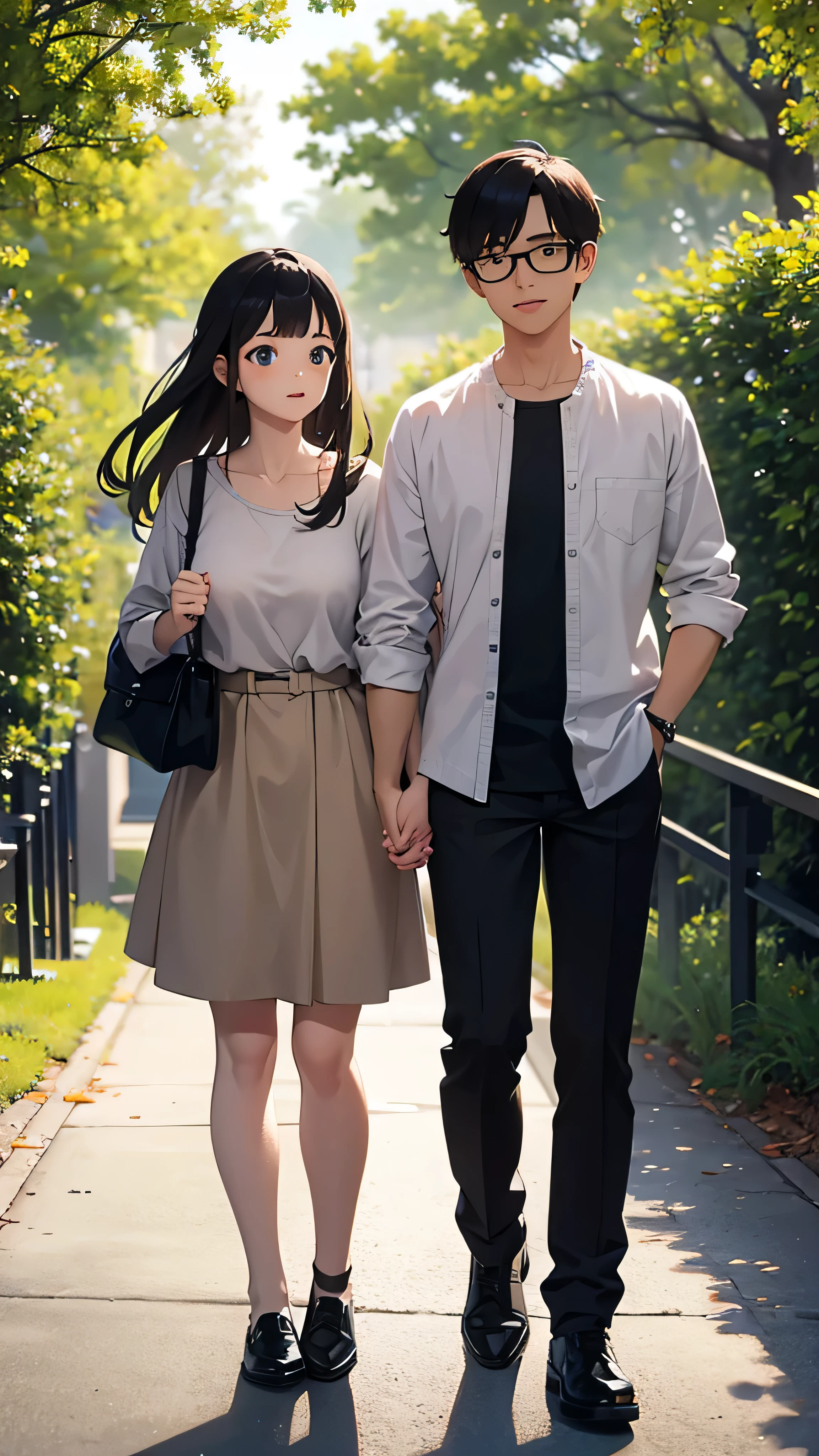 A couple walking hand in hand in the park