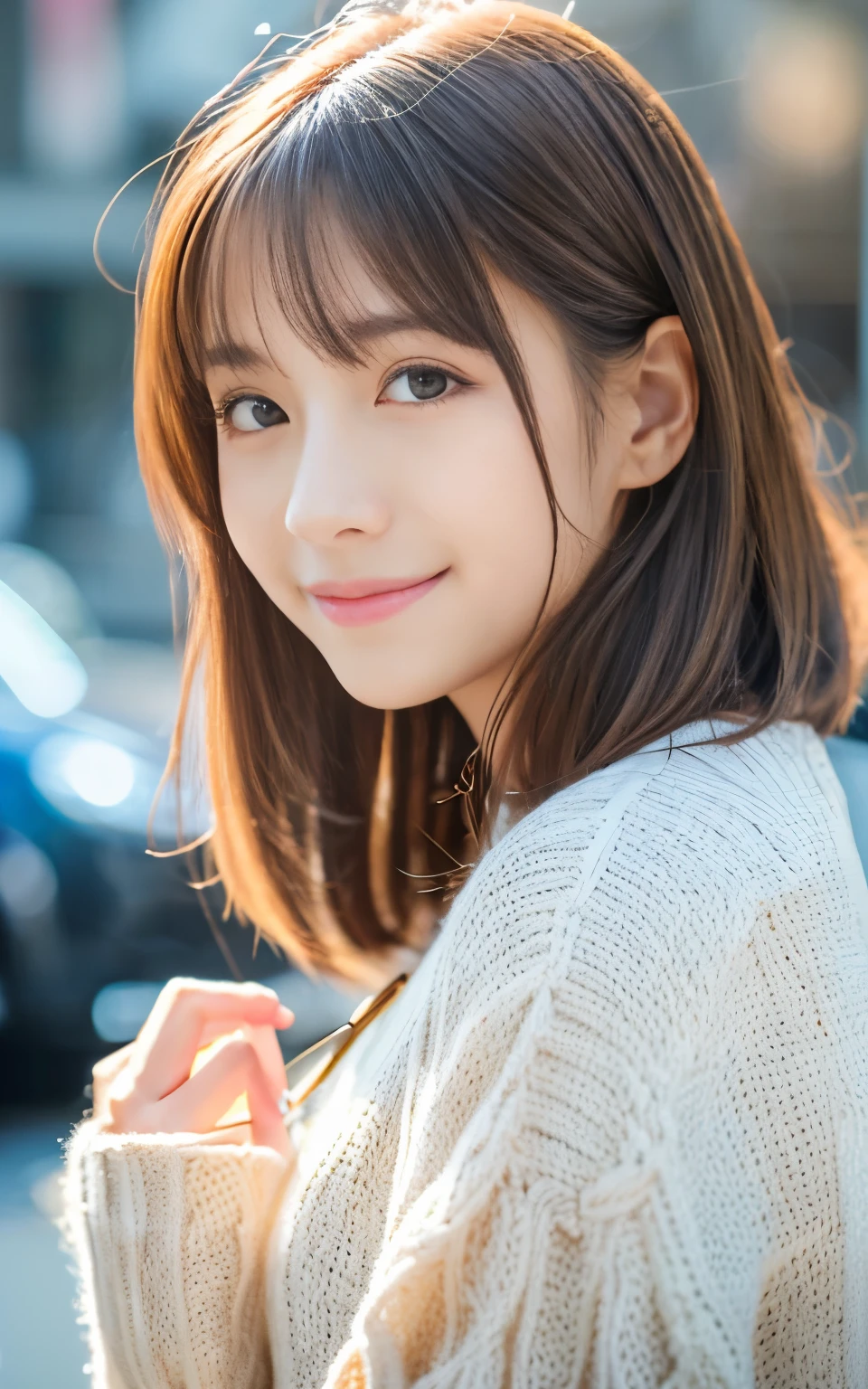 Cute 21 year old Japanese、city、shopping、Super detailed face、Pay attention to the details、double eyelid、Beautiful thin nose、Sharp focus:1.2、Beautiful woman:1.4、(Light brown hair,short hair、),Pure white skin、highest quality、masterpiece、Ultra-high resolution、(Photorealistic:1.4)、Highly detailed and professional lighting、nice smile、Please show me your whole body、Cute Spring Clothes、