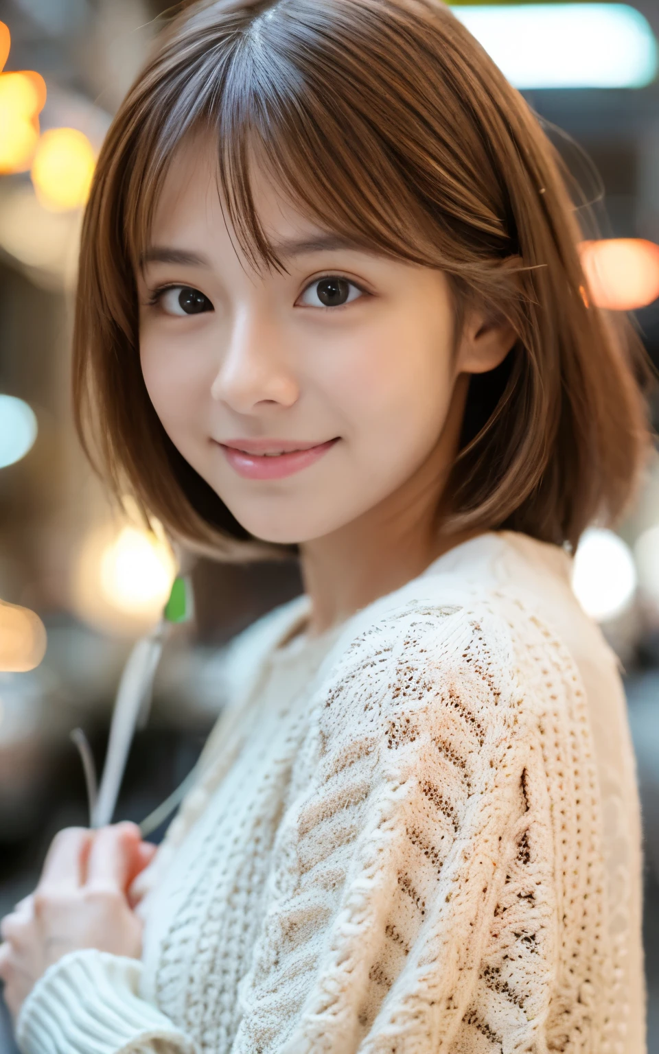 Cute 21 year old Japanese、city、shopping、Super detailed face、Pay attention to the details、double eyelid、Beautiful thin nose、Sharp focus:1.2、Beautiful woman:1.4、(Light brown hair,short hair、),Pure white skin、highest quality、masterpiece、Ultra-high resolution、(Photorealistic:1.4)、Highly detailed and professional lighting、nice smile、Please show me your whole body、Cute Spring Clothes、